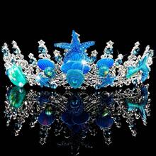 Silver Wedding Crystal Tiaras And Crowns For Women, Bride Royal Queen Headband Princess Quinceanera Headpieces For Birthday Prom Pageant Party - 美人魚 - 藍色 - 查看 8