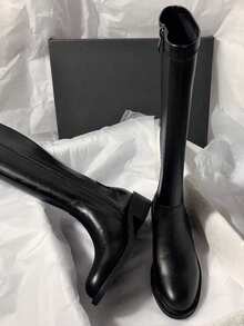 Fall/Winter 2025 New Arrival Leather Tall Elastic Boots, Mid-Heel Versatile Over-The-Knee Thick Sole Riding Boots For Women