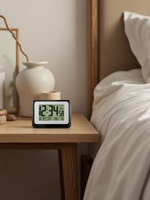 [Digital Atomic Alarm Clock]Self-Setting Time & Date, Indoor Thermometer, Battery Operated With Snooze, For Home & Office