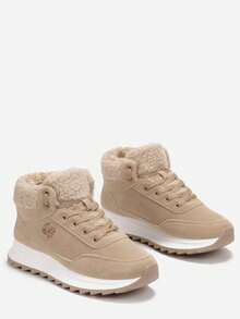 Soft Faux Fur Trim Sneakers Women's Winter Casual - Khaki - View 5