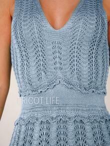 Women's Midi Dress Knit Summer Crochet Ruffles Party Beach Elegant - 淺藍色 - 查看 5
