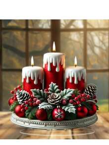 1pc Acrylic 2D Flat Christmas Candle Decor, Elegant Style Multipurpose Tabletop Craft For Home, Office, Bedroom, Cafe - Ideal Holiday Atmosphere Gift