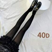 Meia calça 40D Superfino preto encontros transparente Cintura Alta Elástico de Alta Recuperação Estilo Fashion Sedutora Roupa Feminina Presente de Dia dos Namorados Respirável festa meia calça peluciada Confortáve Leve - Preto - Visão 11
