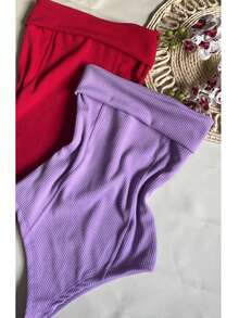Kit Two (2) Women's Strapless Bodysuits Versatile Elegant Comfortable Spring Summer - Red and Lavender - View 2