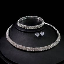 4pcs Luxury Rhinestone Jewelry Set - Necklace, Earrings, Bracelet, Elegant Bridal Party Fashion Accessories