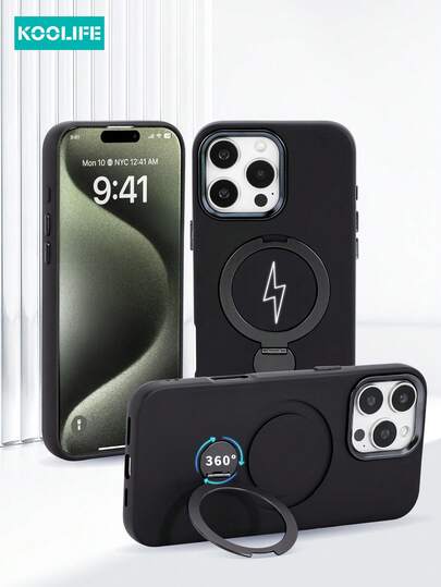 Koolife 1pc 360° Rotating Bracket Phone Case, Shockproof Air Cushion Full Protection, Liquid Anti-Slip PC+TPU Material, Independent Buttons, Suitable For IPhone 17 ProMax/17/17 Pro/17 Air/15/15 Plus/15 Pro/15 ProMax/16/16 Plus/16 Pro/16 ProMax/16e