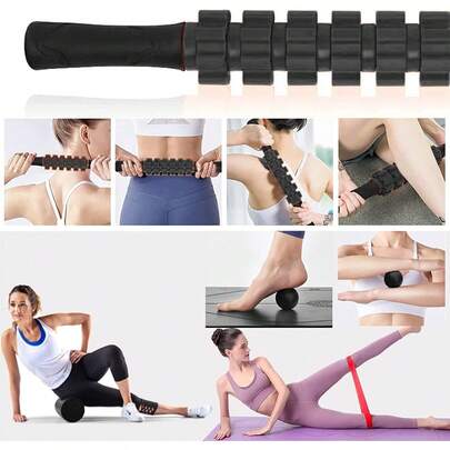 El juego de rodillos de espuma 6 en 1,Cilindros de Hule Espuma de Acondicionamiento Físico,Rodillos de masaje, rodillos dentados musculares, bandas de estiramiento, pelotas de masaje,Creado para el fitness, el yoga, la relajación y los estiramientos (Negro)