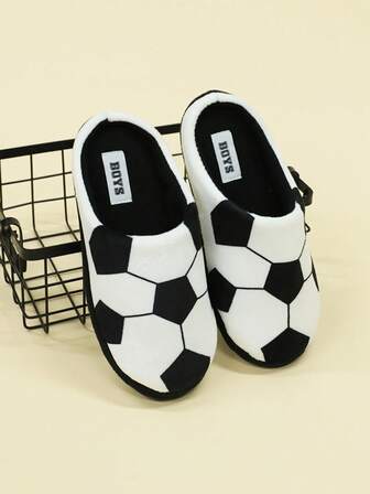 Fashionable 3D Football Print Soft Indoor Slippers, Couple Style Casual Shoes For Autumn/Winter