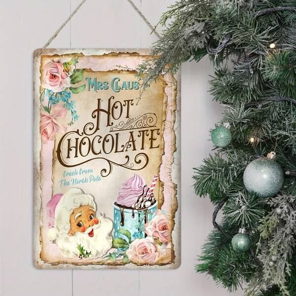 Mrs. Claus Hot Chocolate" Vintage Christmas Wooden Sign: Perfect For Home Decor, 12" X 8.