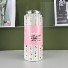 OWALAFreeSip    32oz Straw Insulated Water Bottle Double-Layer Stainless Steel Vacuum Thermal Mug For Sport And Travel - Flower Crown-32oz - 查看 2