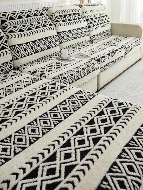 1pc Soft Plush Pet Proof Sofa Seat Cover, Rectangular Plaid Pattern, Multi-Color, Thick Flocked Fabric, Suitable For Sofa Backs/1/2/3/4/Chaise Lounge, Autumn/Winter