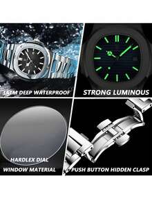 ROMITIME Luxury Men's Business Wristwatch, Stainless Steel Quartz Movement, Waterproof, Date Display And Luminous Function, Square Dial, Comes With Gift Box, Father's Day Gift - Silver - View 8