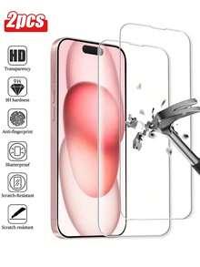 2 件 9H+ 硬度兼容 16 15 14 13 12 11 Pro Max 屏幕保护膜（防刮、防碎、防摔），手机配件防水防震防摔防刮防指纹屏幕保护必备品，适用于日常防护、办公室、家用手机屏幕保护膜