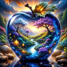 5D Square Diamond Painting Kit, Apple Landscape, Artificial Diamond Mosaic Painting Kit For Beginners, DIY Diamond Art Craft, Home Wall Decor Gift