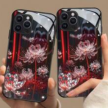 Crystal Red Spider Lily Pattern Phone Case  For IP 17 17AIR 17PRO 17PROMAX 16Promax 16Pro 16Plus 16 15Promax 15Pro 15Plus 15 14Promax 14Pro 14 13Promax 13Pro 13 12Promax 12Pro 12 11Promax 11Pro 11,  Galaxy S22 S23plus S24ultra S24FE S25plus S25  S21 S20FE S20plus S10e S10plus   Note20 Ultra   Note9 A71 A56 A55 A54 A53 A52 A51 A36 A35 A34  A32 A26 A25 A24 A23 A16 A15 A14 A06 A05S A05 A03S Fashionable Black Slim Glass Back Cover - 黑色 - 查看 2