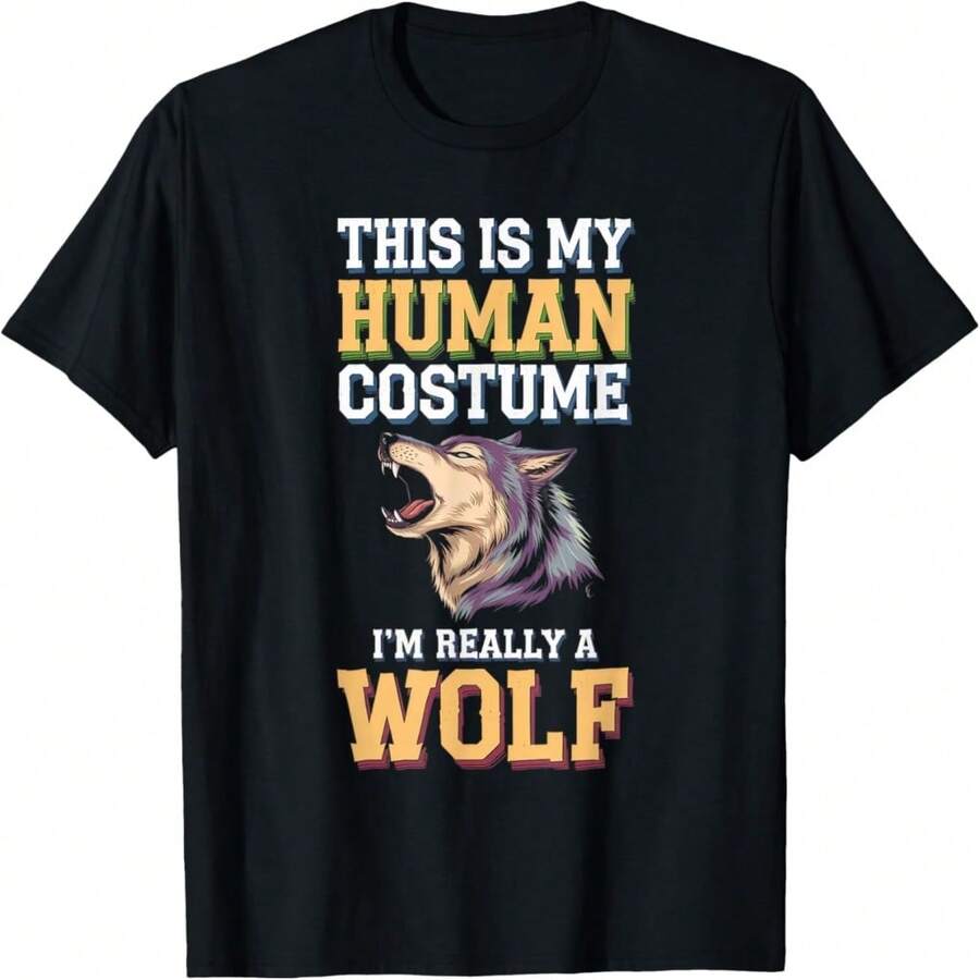 Halloween This Is My Human Costume I'm Really A Wolf T-Shirt - 黑10 - 查看 1