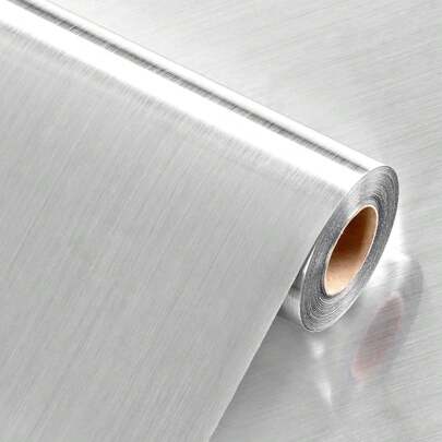 Stainless Steel Contact Paper 24" X 118" Self Adhesive Fridge Wallpaper Peel And Stick Backsplash Waterproof Vinyl Refrigerator Wrap Metallic Contact Paper For Dishwasher RV Countertop Audio Covers