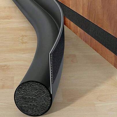 1条可翻转魔术贴门封条（PU+泡沫管），纹理产品，皮革门封条，门底防风条，可调节门密封条，隔音，适用于室内外门，易于安装，长度可裁剪，阻挡冷空气、灰尘和昆虫，适合缝隙，强力魔术贴闭合，主图仅供展示效果。