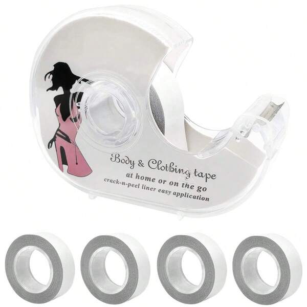 Double Sided Clothing Tape With Dispenser For Women Transparent Body Tape For Clothing Fabric Dress And Bra, 4 Rolls