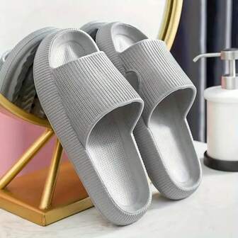 Pantuflas de mujer, moda simple a rayas para interiores/exteriores, antideslizantes para baño, suela gruesa de EVA, silenciosas, duraderas, antideslizantes, inodoras, transpirables, ligeras y cómodas para uso doméstico, parejas casuales unisex, ducha, ocio, pantuflas de playa, estilos totalmente a juego