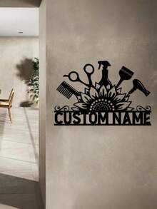 1pc Personalized Hair Dresser Name Sign, Hair Salon Metal Sign, Custom Hair Stylist Metal Wall Art, Barber Shop Metal Wall Decor, Hair Stylist Gift - 彩色 - 查看 9