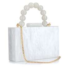 Gets Acrylic White Purses Evening Clutch Bag Marbling Handbags For Women Cross Body Bag With Pearl Chain Formal Wedding Prom Party (White) - 白色 - 查看 12