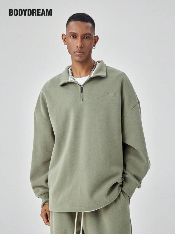 BODYDREAM Half-Zip Sweatshirt For Men, Embroidered Casual Couple Long Sleeve Top, Autumn