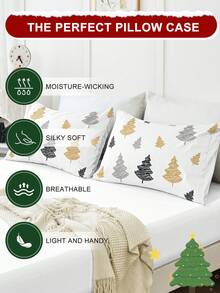1/2 piezas Fundas de almohada impresas con motivos navideños sin relleno, fundas de almohada de tela suave, opciones de patrones de árbol de Navidad de dibujos animados, suaves y transpirables, amigables con la piel y cómodas, textil para el hogar acogedor, adecuado para ropa de cama del hogar y dormitorio escolar, funda de cojín para sofá, decoración navideña, decoración de habitación, regalo de Navidad, Oeko-Tex