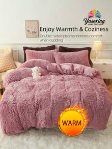 2/3 件浅紫色纯色床上用品毛绒蓬松羽绒被套套装温暖蓬松人造毛皮羽绒被套带枕套（1 件人造毛皮羽绒被套 + 2 件枕套）床上用品套装适用于卧室客房特大号双人床尺寸水晶天鹅绒波西米亚风床上用品，配有 1 个羽绒被套和 1/2 个枕套，适合别致的家居