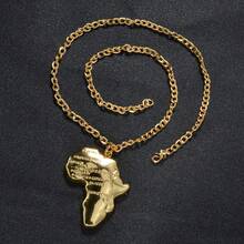 1pc Personalized 18K Gold Plated Multi Element Map Pendant Necklace Thick Block Suitable For Men Daily Party Wear