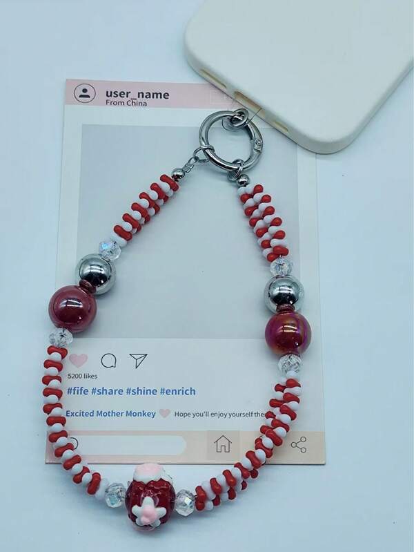 1pc Minimalist Colorful Beaded Keychain, Versatile Phone Case Strap, Girl Accessory