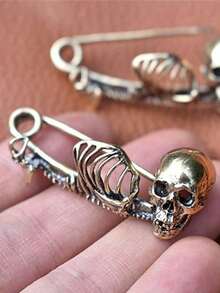 "Vintage Skull Punk Brooch, Goth Lapel Pin For Men & Women, Unique Hat, Coat & Bag Accessory, Perfect Halloween Decoration & Jewelry" - 彩色 - 查看 7