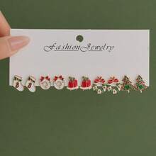 Conjunto de aretes con diseño de copos de nieve y campanas de Navidad, aretes con gota de aceite con diseños de renos y Papá Noel