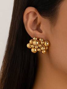 Set de 2 piezas de aretes y anillo con cuentas de diseño geométrico exagerado