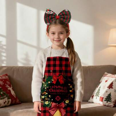 1pc Cute Christmas Themed Linen Kids Apron, Festive Gingerbread, Snowflake Print, Santa Claus,Dachshund,Suitable For Christmas Holiday Parties