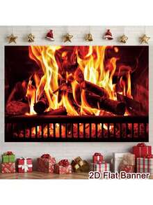 1 件冬季圣诞壁炉燃烧火焰房间图案设计背景布圣诞派对道具风景横幅乙烯基 - 多色 - 查看 13