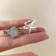 Blue Oval Adjustable Star Ring Minimalist Dainty Celestial Stacking Ring Gift For Her