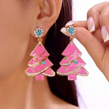 Unique Women's Earrings, Pink Soldier Design Fully Rhinestoned Alloy Jewelry, Personalized Christmas Gift