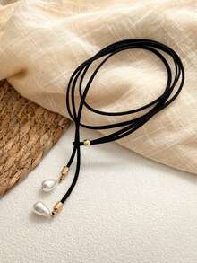 قلادة عنق من الجلد متعدد الطبقات مع قلادة اللؤلؤ، قلادة طويلة، قلادة متداخلة حلوة وجذابة، مناسبة للارتداء اليومي