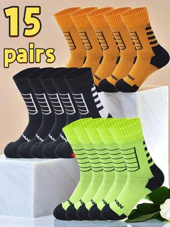 5/10 Çift Erkek Renkli Orta Boy Çorap, Moda Çizgili Tasarım, Yüksek Elastikiyetli Yumuşak Spor Orta Boy Çorap, Çift Çorapları, Kadın Çorapları, Örme Yumuşak Rahat Günlük Orta Boy Çorap, Günlük Giyim İçin Uygun