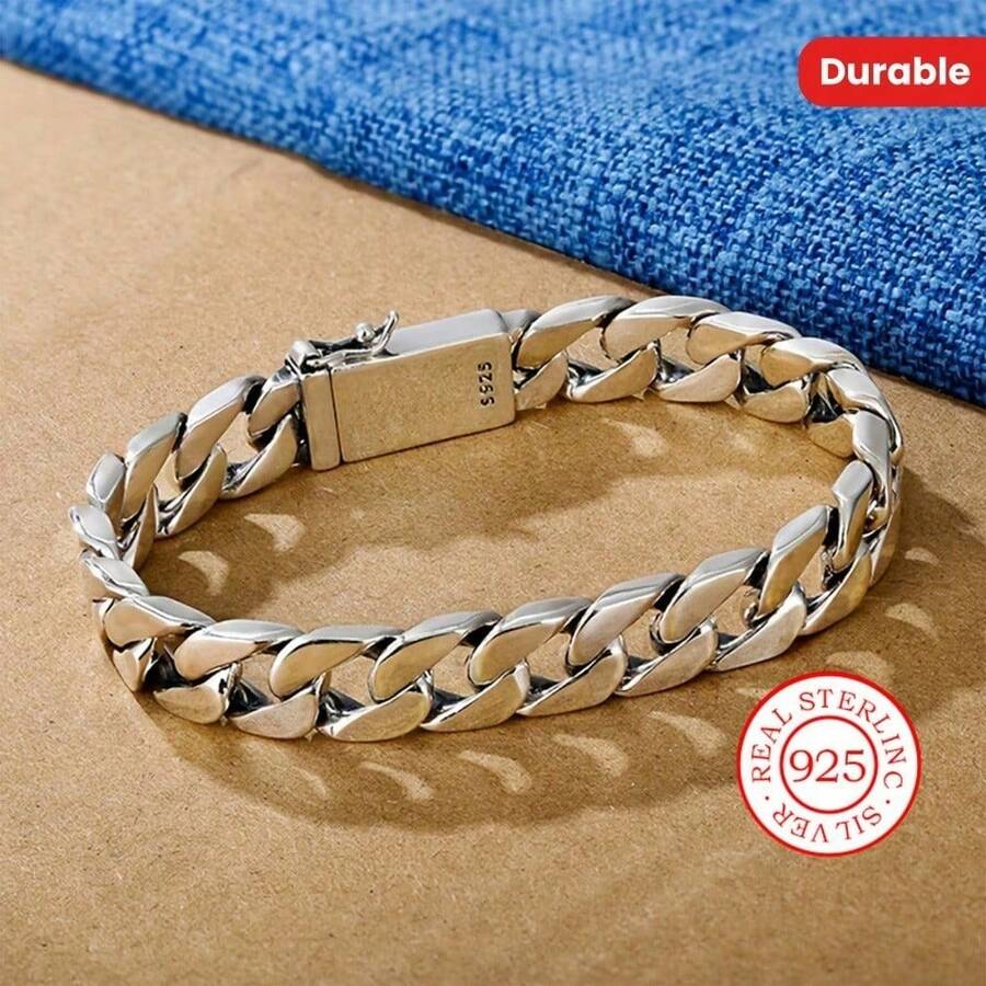 Men's Cuban Bracelet,Classic Basic Stainless Steel Chain Bracelet, Hip-Hop Sports Tough Guy Jewelry, Fashionable Jewelry Gift Suitable For Party Beaches - Khoảng 8,27 inch - Xem 1