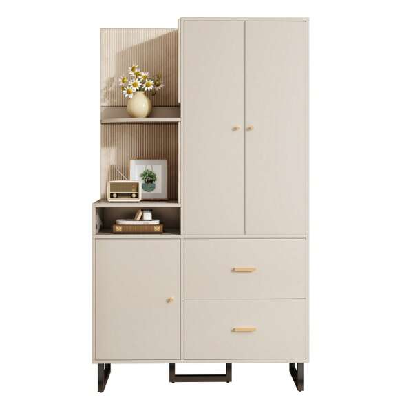 Mueble de entrada compacto con zapatero - Elegantes paneles acolchados - Dimensiones 110x186x38 cm - Ahorro óptimo de espacio