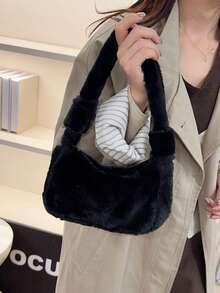 1 Stück flauschige einfarbige Damen Umhängetasche, modischer minimalistischer Halbmond Tasche, geeignet für den täglichen Gebrauch wie Einkaufen, Pendeln und Reisen