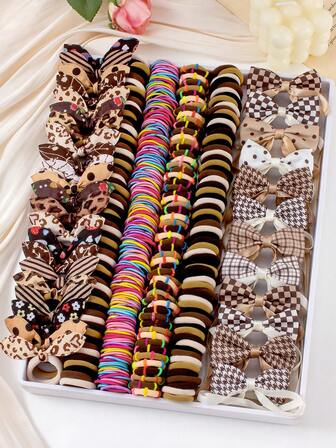  VBOOR 184pcs Warm Beige Tone Autumn/Winter Women Hair Accessories Set, Including Ribbon Bow Hair Clips, Rabbit Ear Hair Scrunchies, Towel Rings, Shiny Elastic Hair Ties, Lace Hair Bands, Suitable For Girls And Ladies For Daily Wear, Parties, Outings, Creating Retro Styles, Ponytail Holders, Gifts For Women