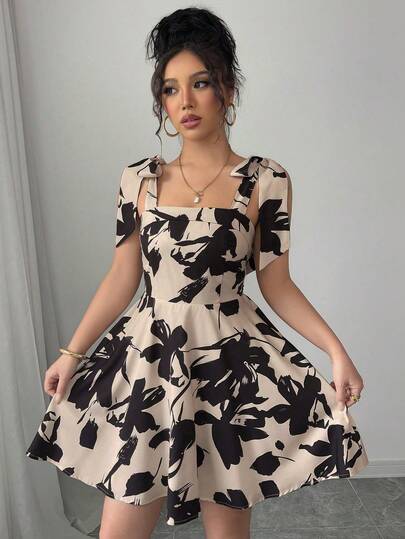 Vestido corto estampado de mujer,vestido sin mangas con lazo,vestidos casuales para mujer,vestidos para dama