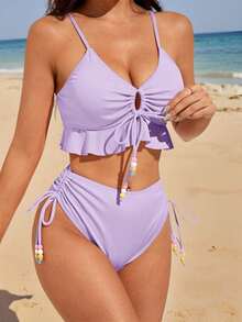 Conjunto de traje de baño de mujer,Traje De Baño Dama Dos Piezas Bañador Bikini Sexy Para Mujer, Conjunto De Bikini 2 Piezas,Trajes De Baño,Traje De Baño Mujer Dos Piezas - Morado - Ver 1
