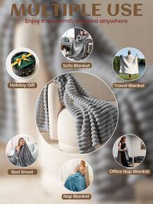 1pc Flannel Ribbed Blanket - The First Choice For Room Decoration, Plain Plush Blanket, Super Soft, Bed Blankets & Towel Blankets, Lightweight, Cozy And Warm Blanket, Soft And Easy Care, Simple Fabric Plush Shaggy Blanket, Home Textile, Gray Blanket, Multi-Purpose Blanket For Sofa, Oeko-Tex