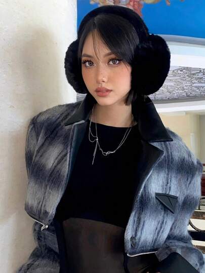 1pc Cute Plush Winter Ear Warmers, Foldable Ear Muffs For Women, Suitable For Cycling And Outdoor Activities