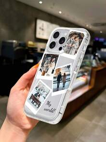 1pc Personalized Customized 4-Photo Text Name Minimalist Transparent Shockproof Phone Case Suitable For IPhone11/12/13/14/15/16/16pro/16plus/16promax/17/17pro/17promax/Air/ 9A/10/10A/10PRO/10PROXL/11/11PRO/11PROXL/S24/S25ultra/S25plus/S25edge/S25FE/A07/A17/S26/S26plus/S26ultraMotorola G85/ Hot 50 Pro+ And Other Models Suitable For Gifts To Friends - Clear - View 5