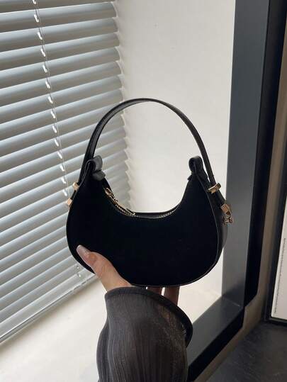 Mini Cute Solid White Handbag For Women, Fashionable Crescent Moon Shaped Bag With High-Quality Elegant Vibe, Versatile Handheld/Shoulder Bag